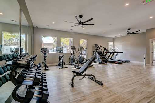 the gym at the flats at big tex apartments