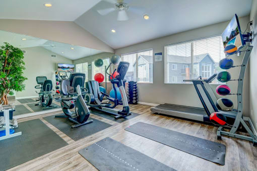 the gym at the preserve at polk apartments