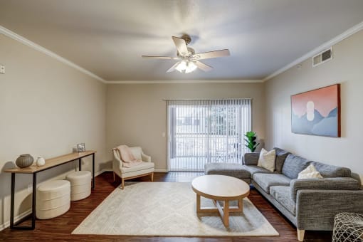 a living room with a couch and a coffee table