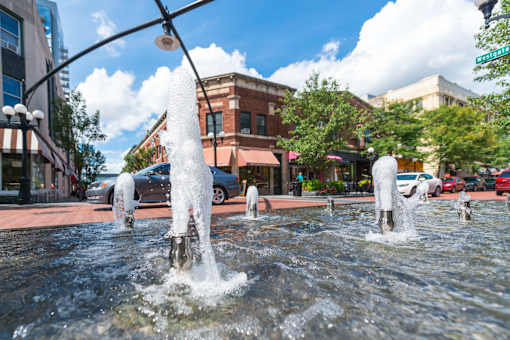 A fountain with water jets shooting up into the air.