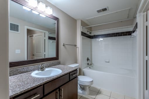 the preserve at ballantyne commons apartment bathroom with sink toilet and tub
