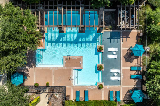 arial view of the pool at the resort