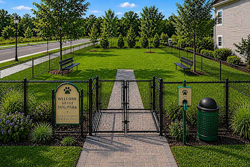 Dog park at Highland Ridge Townhomes, offering pet-friendly homes in Gainesville, FL.