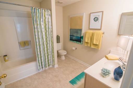 A bathroom with a toilet, sink, and shower.