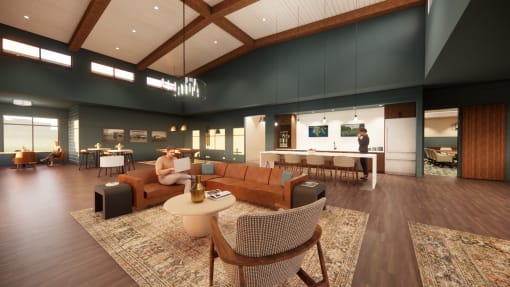 two friends laughing on couch at luxury spring hill apartment