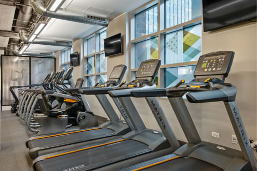 cardio equipment in the gym at the monarch club apartments