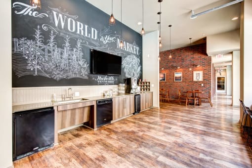 the lobby or reception area of the world after market apartments