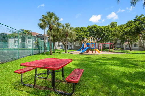 Oudoor sitting at playground next to sport courts