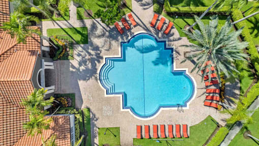 Drone overview of pool and lounge area