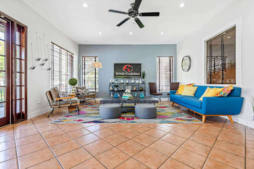 Open clubhouse with resident lounging