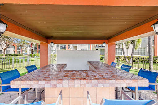 Outdoor seating and grilling area
