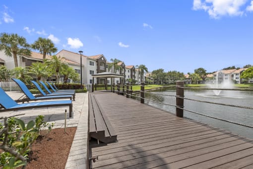 Large lakeside deck for lounging