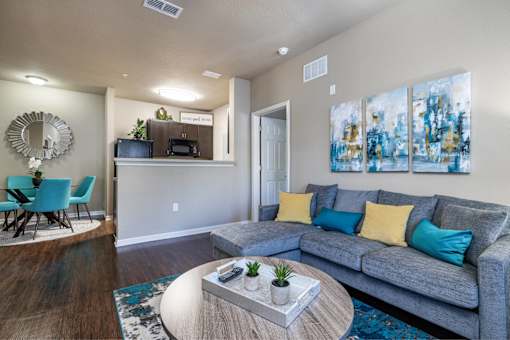 Big oaks apartments lakeland Florida furnished model from living room facing kitchen