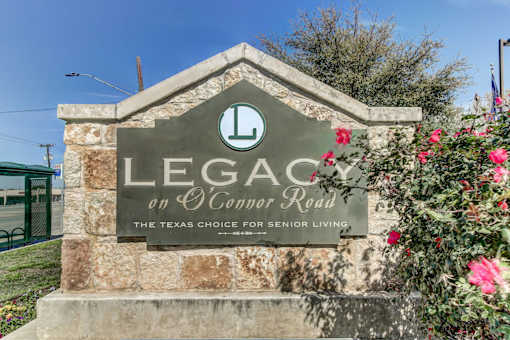 Legacy on O'Connor Road monument sign at entrance of community