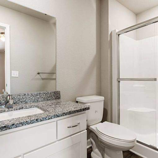 A white toilet sits next to a sink in a bathroom.