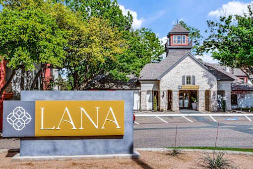 A building with a sign that says LANA in front of it.