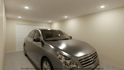 a silver car parked in a garage