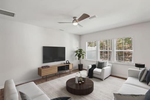 a living room with a couch and a coffee table