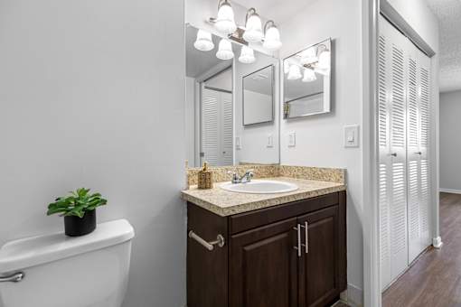 A white bathroom with a white tub and a sink with a plant on the tub.