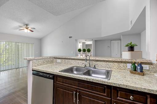 A kitchen with a sink and a dishwasher.