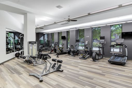 the gym is equipped with state of the art cardio machines and other fitness equipment