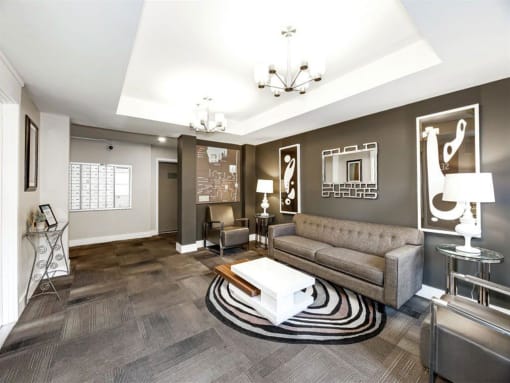 a living room with a couch and a coffee table