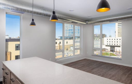 Kitchen and dining at Kesler Apartments in Downtown Fargo, Fargo, ND, 58102