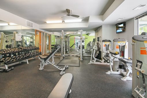 the gym at the flats at big tex apartments