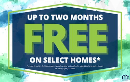 A promotional image advertising up to two months free on select homes.