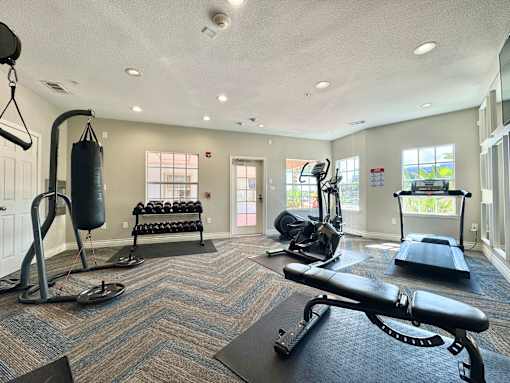 A well-equipped gym with a variety of exercise equipment.