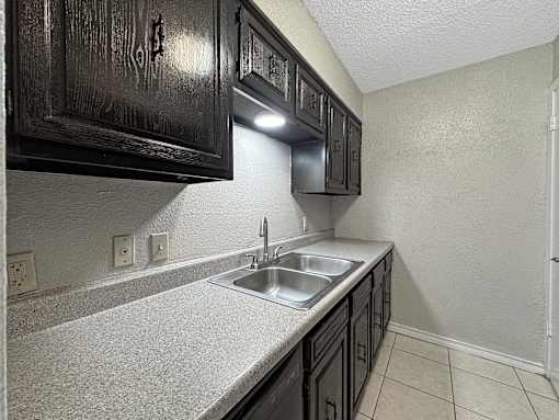 Black kitchen cabinets with stainless steel sink – Borders Apartments Brownsville TX