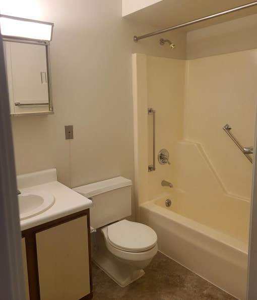a bathroom with a bathtub toilet and sink