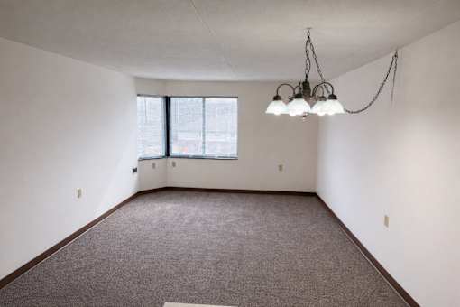 Empty room with carpeted floor and a window.