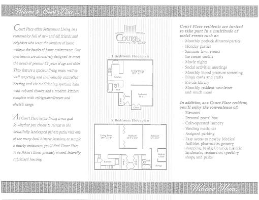 A page from a brochure describing a retirement living community called Court Place.