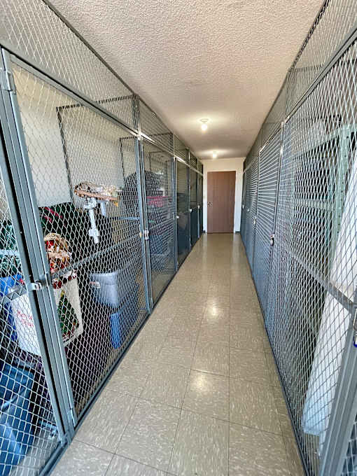 A long hallway with a fence on both sides.