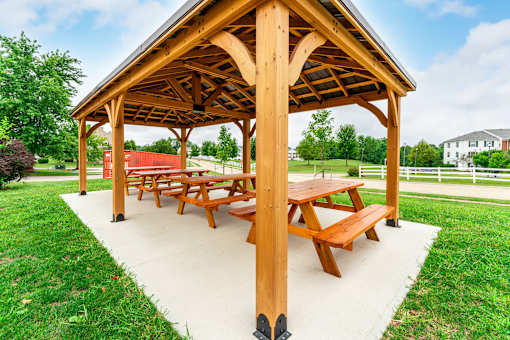 Wooden picnic pavilion at Renova of Brunswick Apartments, Ohio, 44212