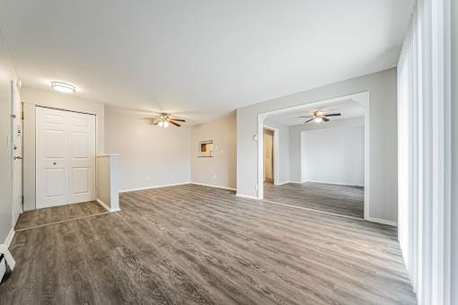Living room with entrance to Dining Room at Integrity Chardon Apartments, Chardon,  Ohio