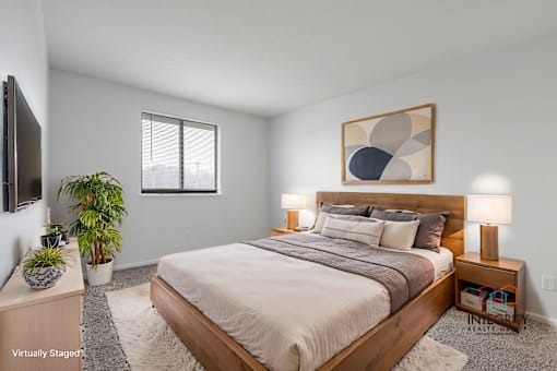 Virtually furnished bedroom example at Integrity Medina Apartments, Medina