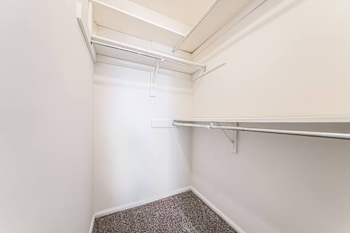 Spacious walk-closet with shelving at Hunt Club Apartments, Copley, 44321