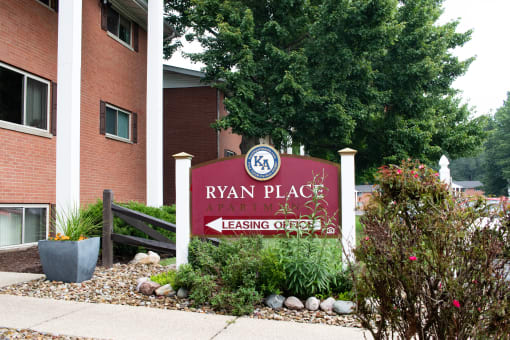 Photo of sign at leasing office at Ryan Place Apartments, Integrity Realty, Kent, OH