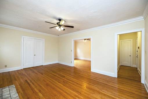 Living Area With Ceiling Fan at Heights Collection Apartments, Cleveland Heights, OH 44106