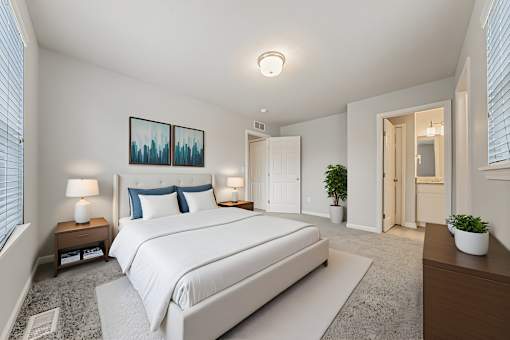 Example of a furnished townhome bedroom.
