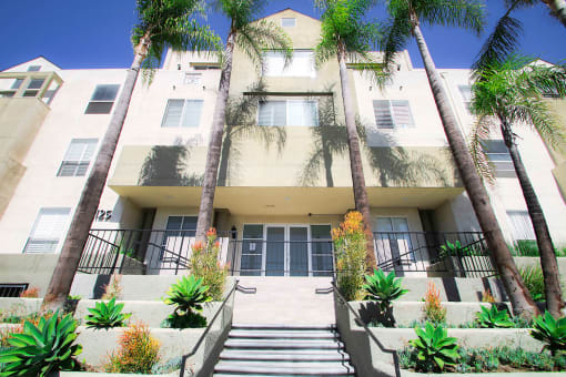 Entrance of Palms Court Apartments.
