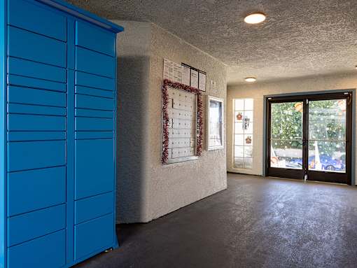 Amazon package lockers in the entrance foyer.