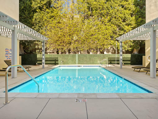 Courtyard pool at Palms Court Apartments