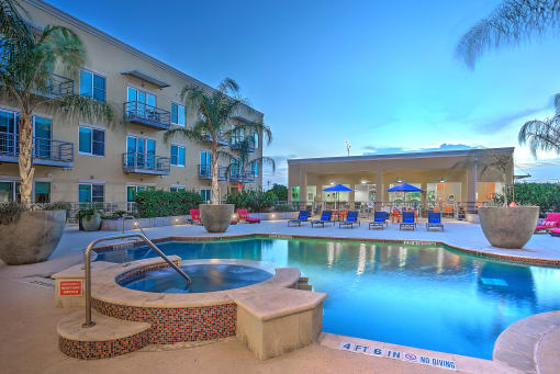 Sunset Pool view at The Mosaic on Broadway, San Antonio, TX, 78215