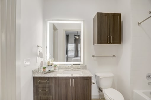 a bathroom with a toilet sink and a mirror
