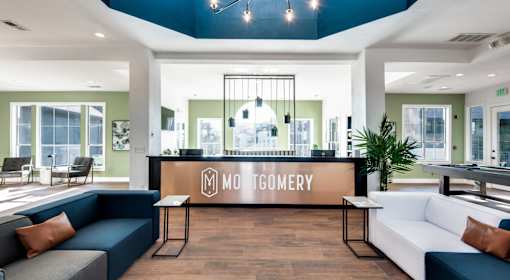 A reception area with a sign that says Mortgage.