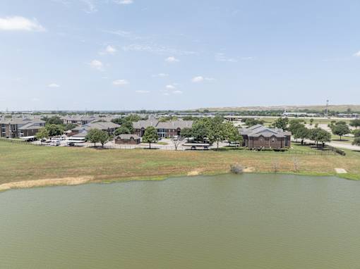 A lake in the middle of a residential area.