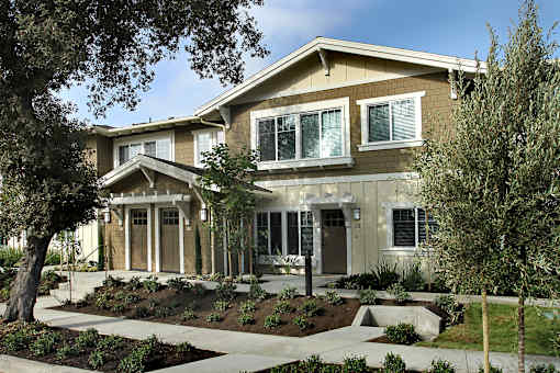 A modern house with a front yard and landscaping.